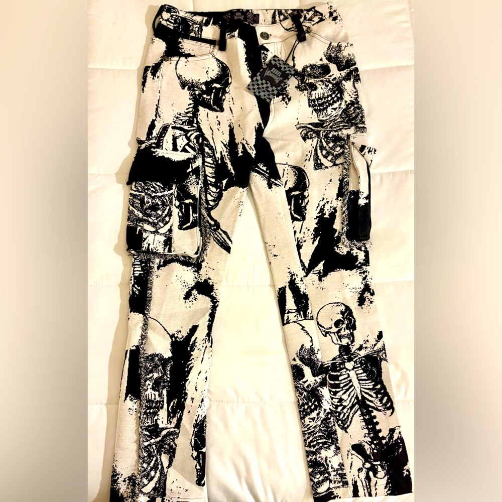 Rebel Vengeance Skeleton Pants Men’s Graphic Cargo Goth Y2K Streetwear Punk NWT